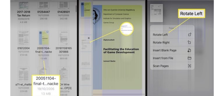 Действия, необходимые для поворота PDF-файла в