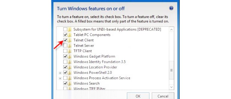 как включить telnet windows 10