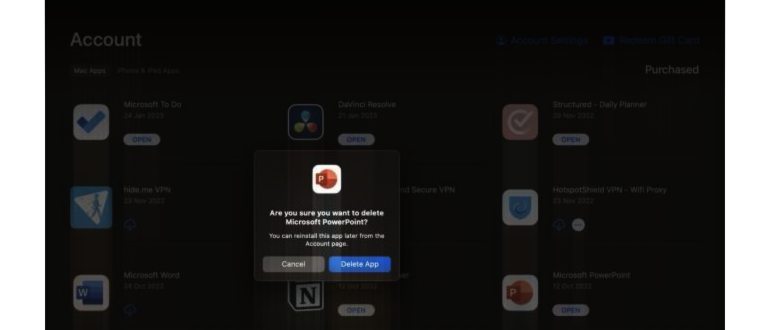 Удалить приложение из Mac App Store