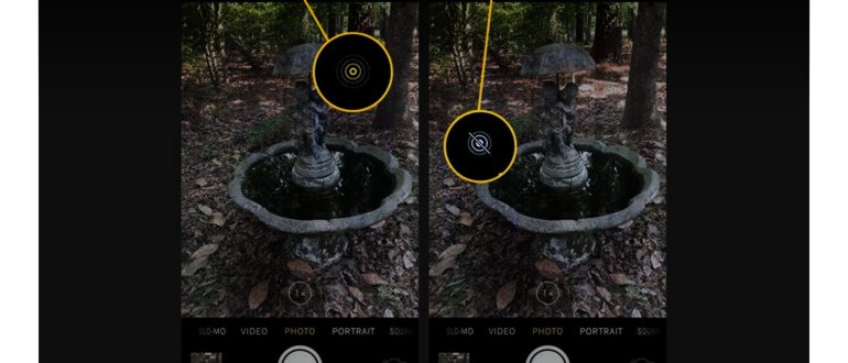 Приложение iOS Camera с выделенным индикатором