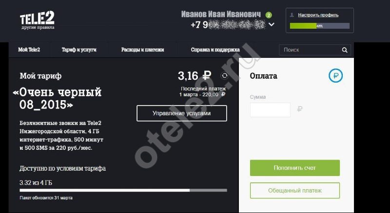 База данных оператора Теле2